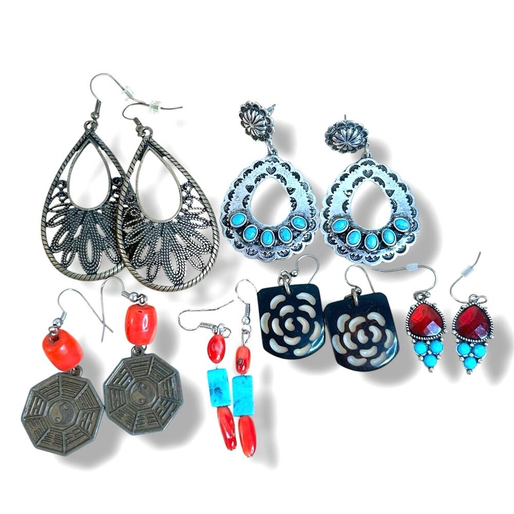 Earrings 6 Pairs Vintage to Modern Southwestern Tribal Artisan Geometric Lot